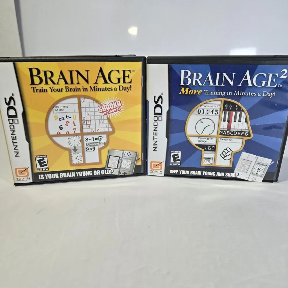 Nintendo DS Brain Age 1 & Brain Age 2 Lot Bundle - Complete in Box (CIB)